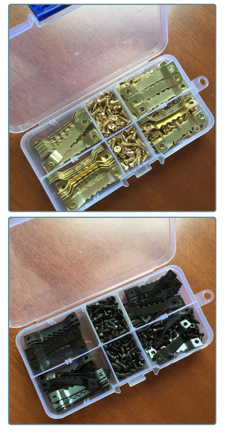 Single and double-sided sawtooth hanging flat head screw set box, hardware hook, European-style photo frame hanging picture hook accessories pic 11