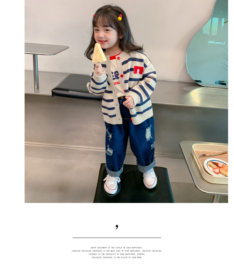 女童秋款针织开衫2023秋季新款中小童宝宝洋气毛衣t恤牛仔三件套详情15