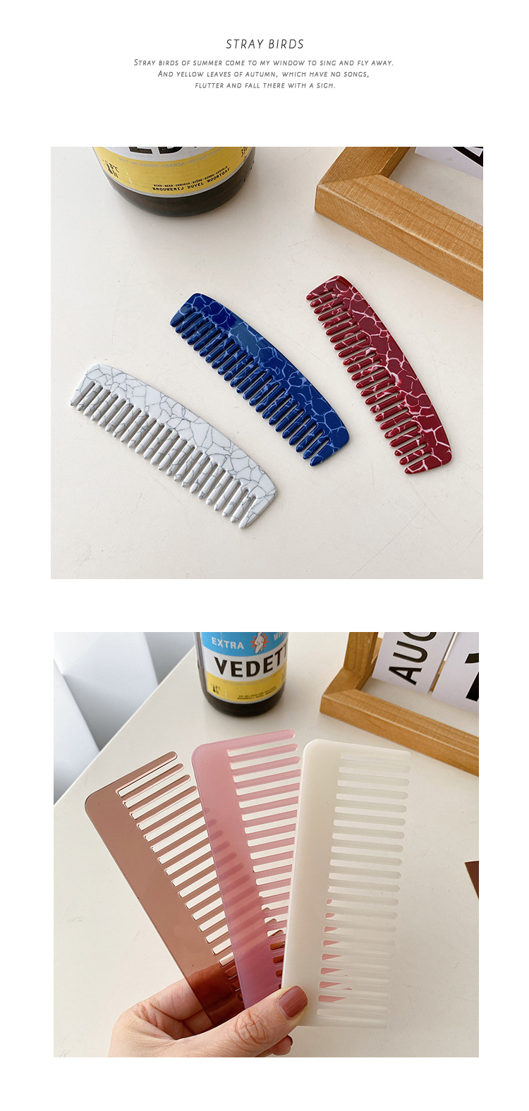 Duowei Accessories Acetate board solid color hair-friendly styling Comb, portable and compact mini bangs hair comb pic 10