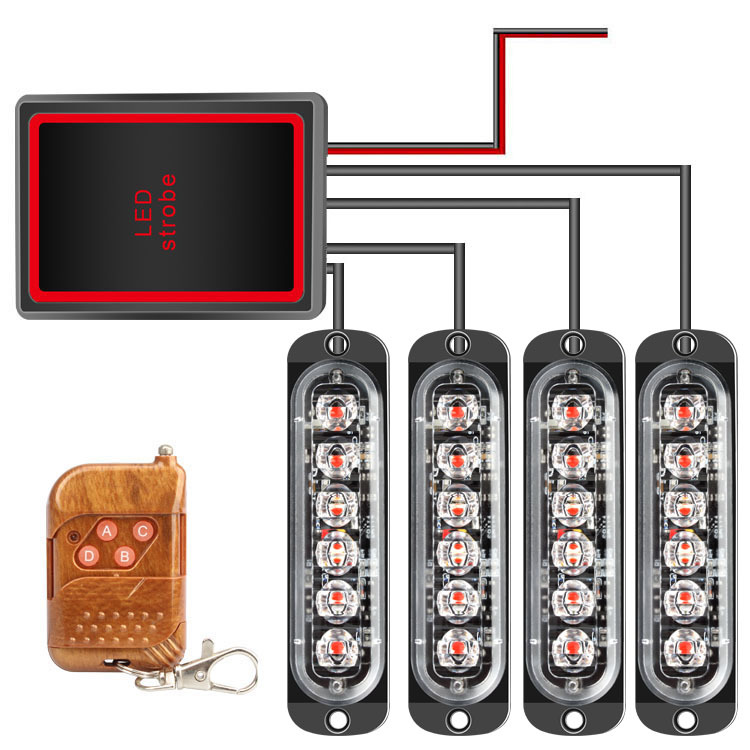 Car wireless remote control 12V one tow four red and blue grille flashing light 24LED ultra-bright high-power chassis light warning light flashing pic 2