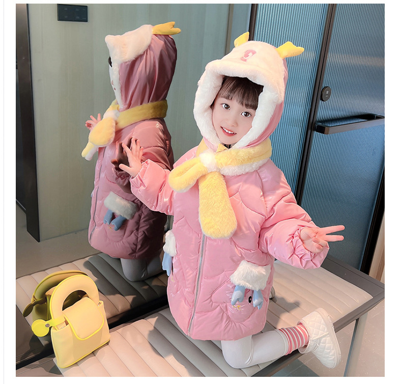 Thickened cotton-padded jacket for girls 2023, stylish deer antler cotton-padded jacket, long coat for little girls, winter cartoon cotton-padded jacket pic 11