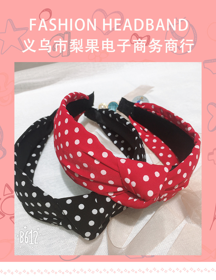 Factory cross-border direct supply of knotted small polka dot hair bands, fashionable and simple headwear, Korean-style girl wide-edge headbands and hair bands pic 1