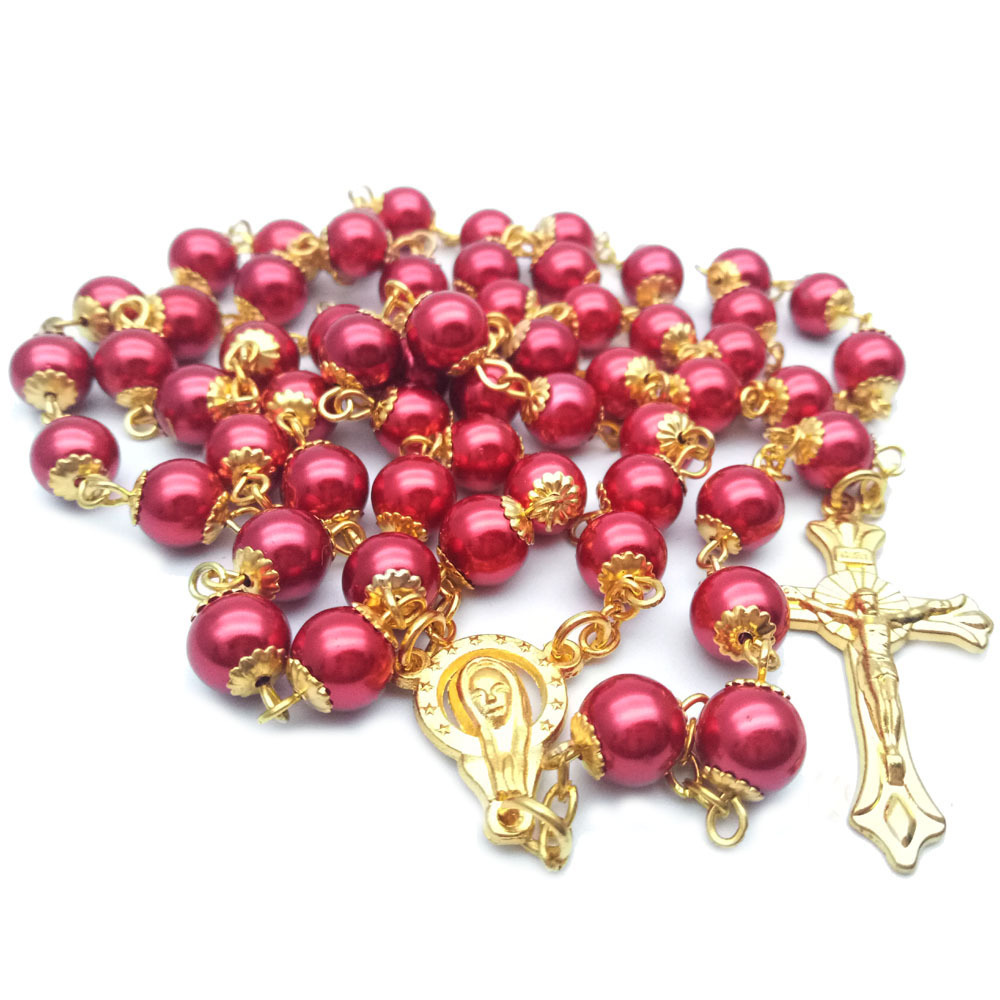 8*10米形米珠十字架念珠项链玫瑰经义乌批发详情17