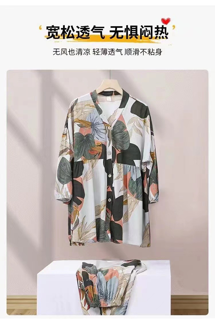 春夏新款棉绸睡衣套装女士七分袖大码宽松空调服家居服两件套详情3