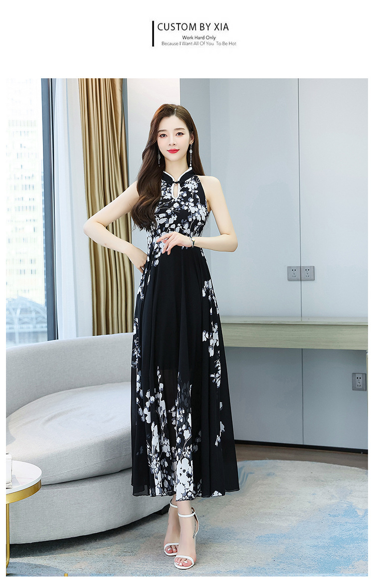 改良旗袍连衣裙女2022夏季新款时尚洋气削肩年轻款中国风水墨印花详情26