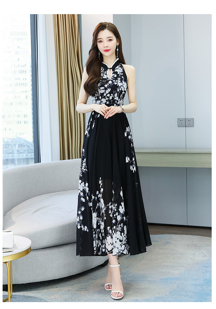 改良旗袍连衣裙女2022夏季新款时尚洋气削肩年轻款中国风水墨印花详情28
