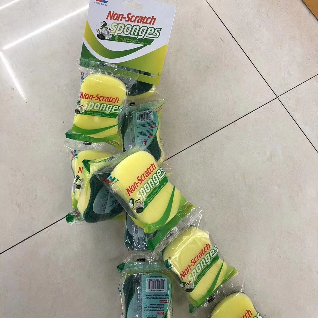 Wholesale waist-shaped high-density impregnated rubber and sand-containing double-sided dishwashing sponges, scrubbing POTS, scouring pads and cleaning sponge blocks from the manufacturer pic 12