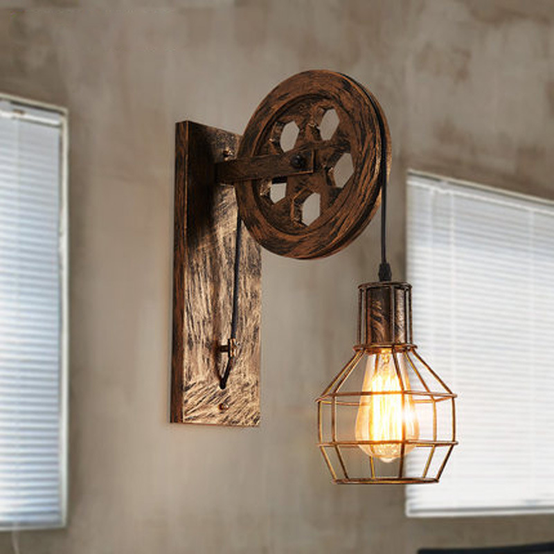 American country wall lamps, industrial style retro wall lamps, simple and creative ironwork pulley wall lamps, height-adjustable restaurant corridor lights pic 14