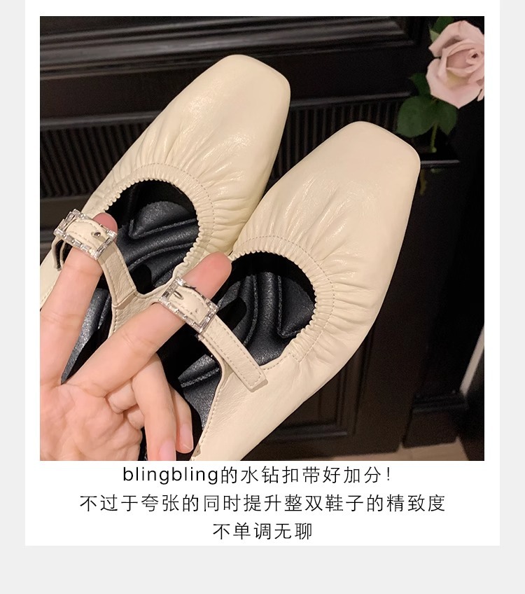 羊皮版葡萄妈同款法式银色方头芭蕾鞋女包头半拖鞋夏外穿粗跟凉拖详情16