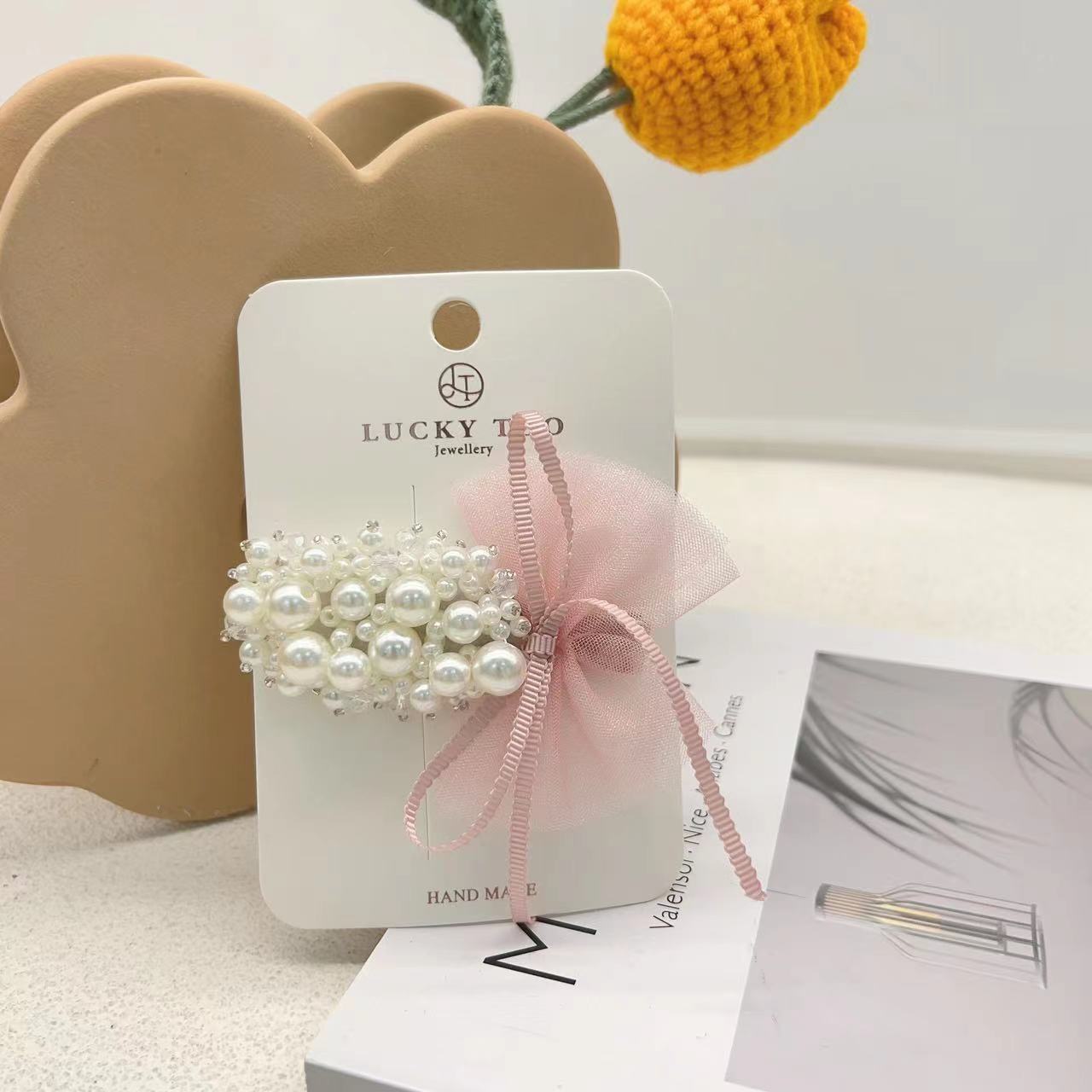 发夹LT10450气质重工手工珍珠串珠海参莎莎蝴蝶结发饰发夹详情3