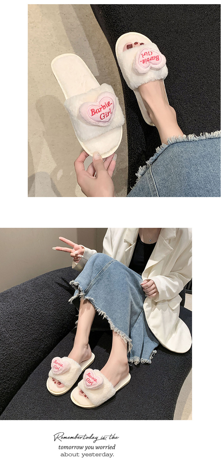 爱心配饰毛毛拖鞋女外穿2024秋冬新款甜美女生家居平底毛绒棉拖鞋详情16