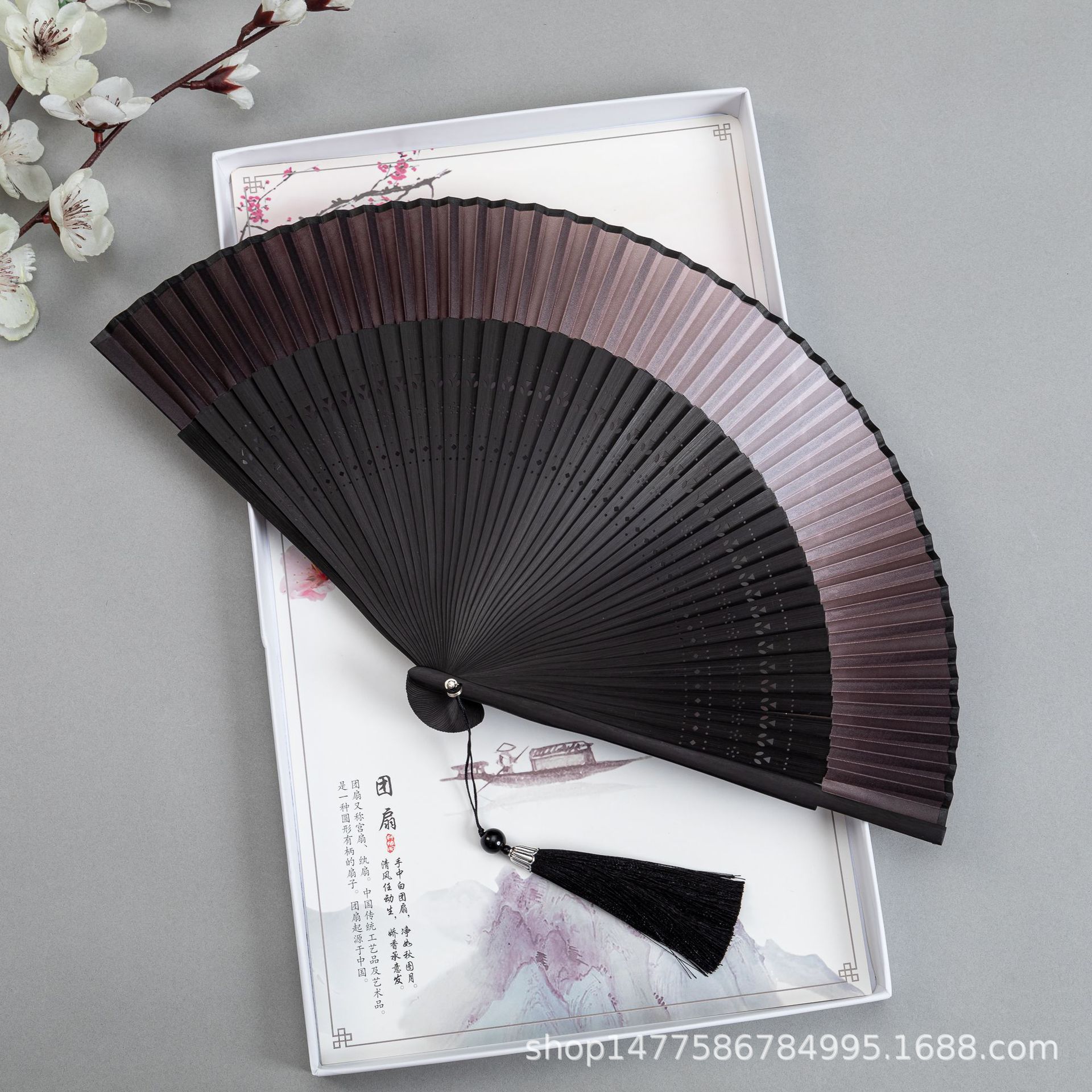 扇子折扇古风女式纯色渐变金绿色夏季随身江户日式和风扇子和服扇详情11