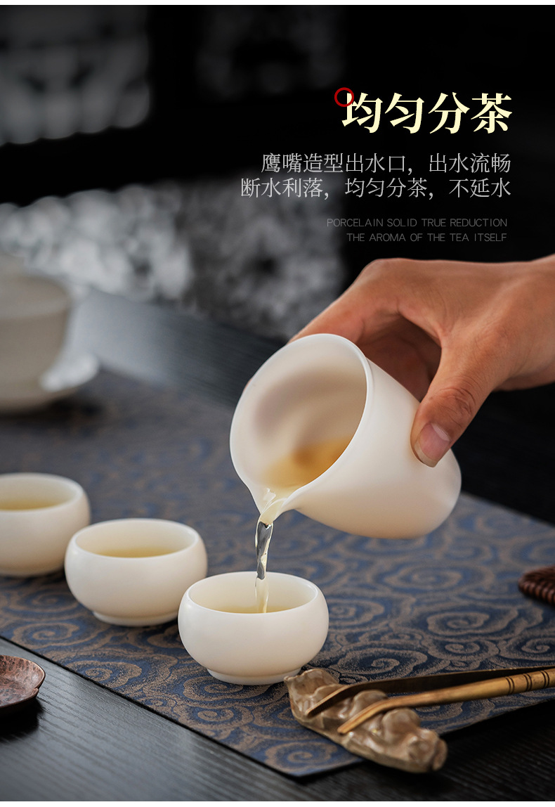 Su Su De Hua Ice Type White Jade Porcelain Gongfu Tea Set, home tea cups, office light luxury tea brewing small covered bowl pic 11