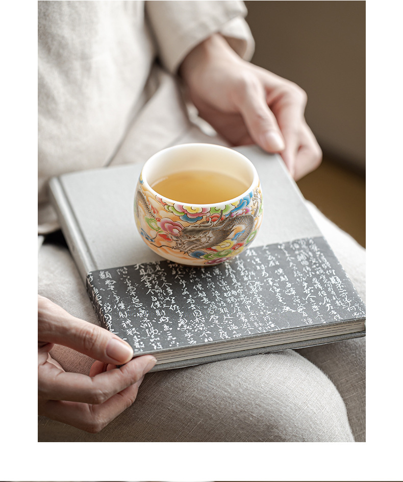 The main cup, Gongfu tea cup, living room tea bowl, ceramic dragon and Phoenix presenting auspiciousness, gift box set, single cup for tasting pic 15