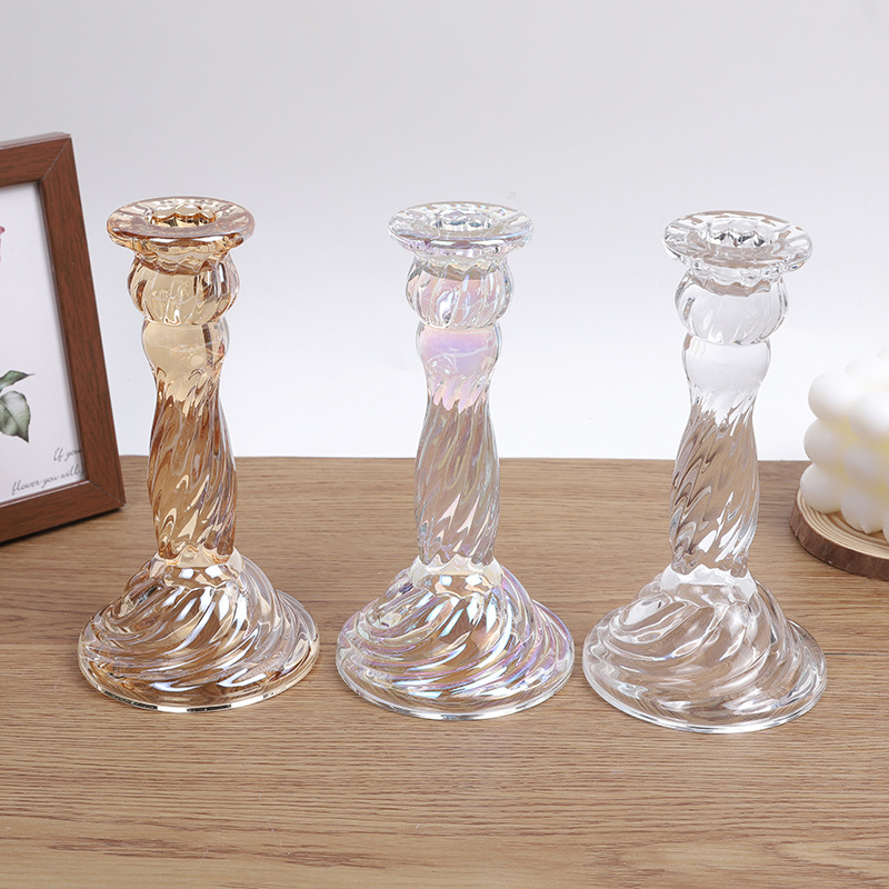 Creative home decor: Simple ins glass candlesticks with wax bases, romantic dining table candlesticks pic 4