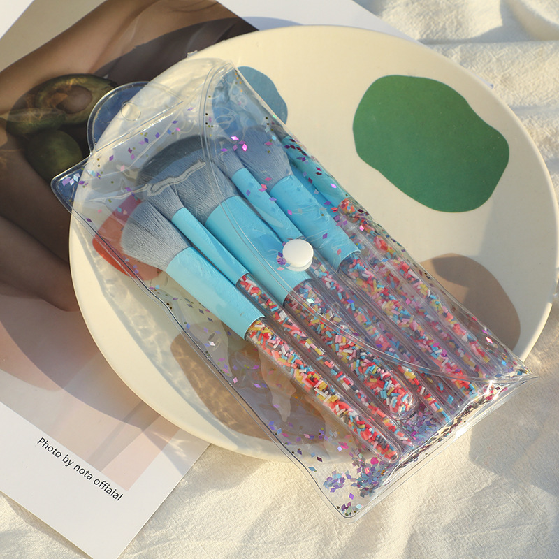 A set of 8 candy-colored makeup brushes, transparent plastic-handled eyeshadow brushes and honey powder brushes with high appearance standards and fashion pic 8