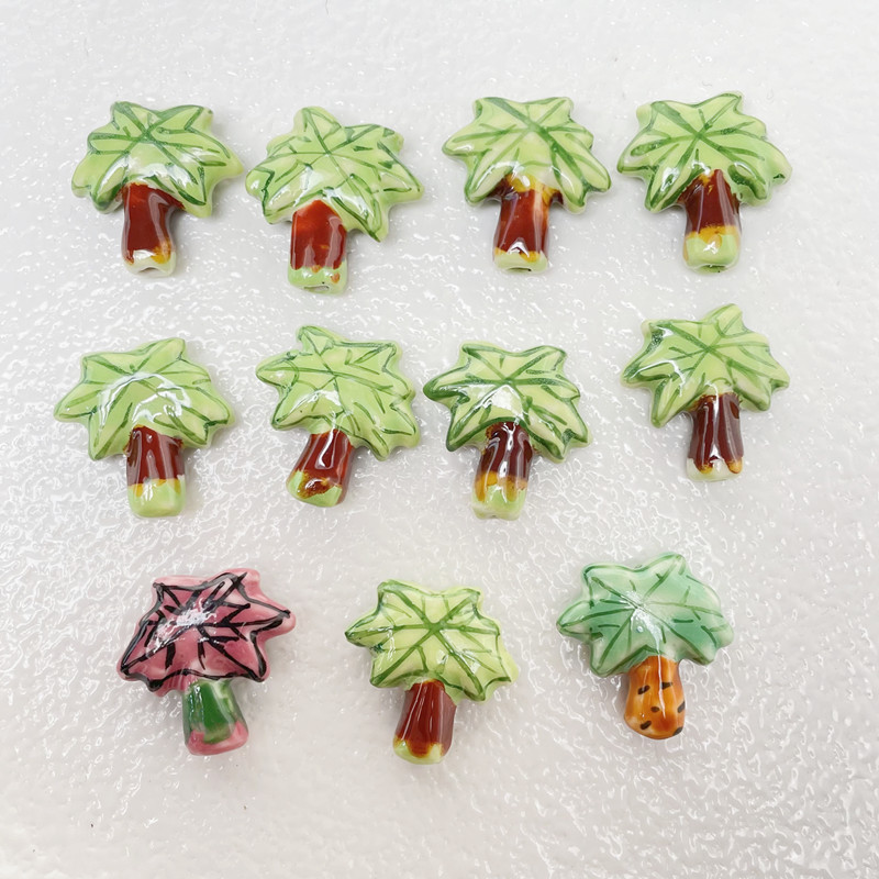 2023新款陶瓷珠子散珠手绘椰树串珠diy手工饰品配件瓷珠厂家批发详情1