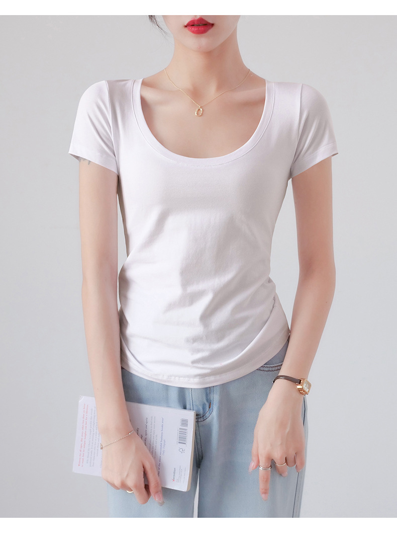 白色修身圆领纯棉短袖t恤女夏季2025新款内搭打底衫显瘦紧身上衣详情5