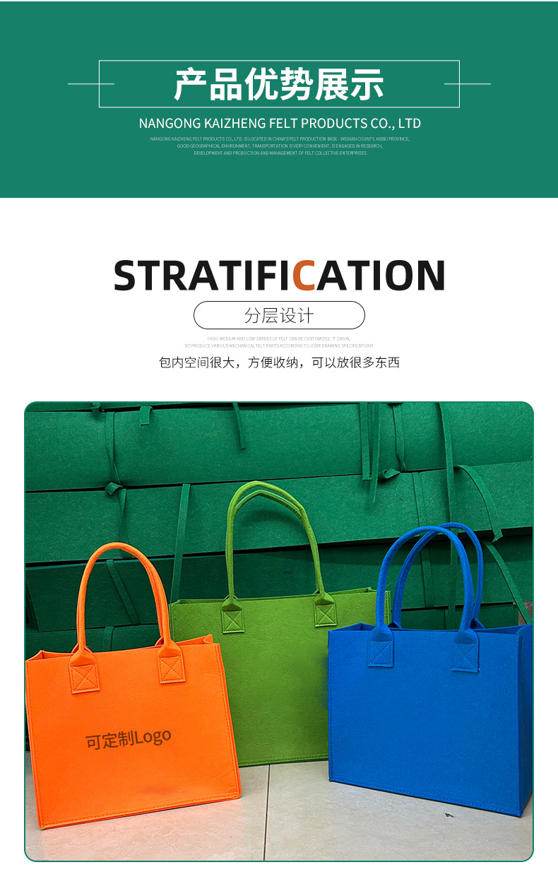 厂家批发简约时尚毛毡手提袋 加厚大容量毛毡购物袋 毛毡托特包详情3