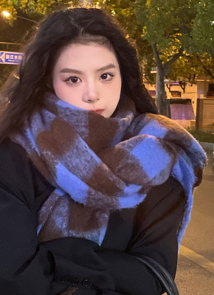 秋冬季围巾女千鸟格仿羊绒针织保暖加厚高级感韩版学生情侣围脖详情3