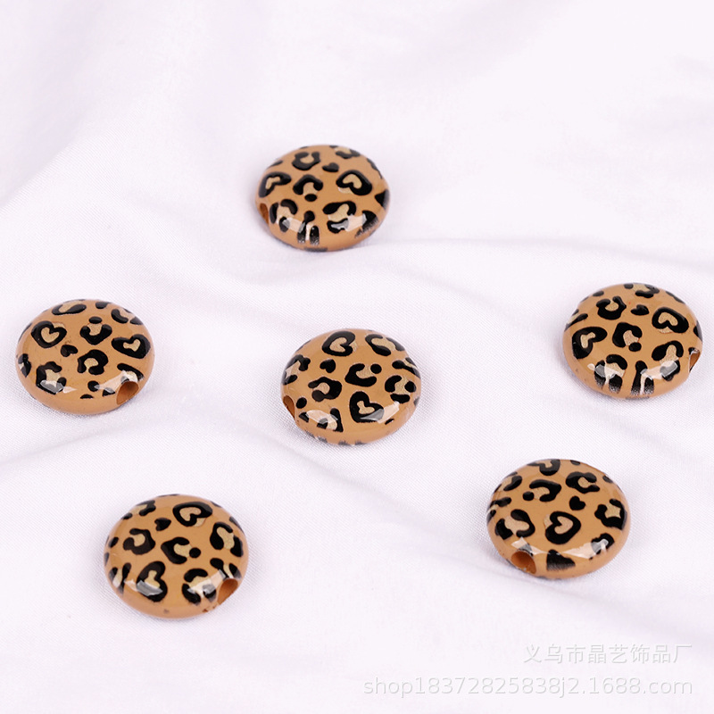 Retro and versatile flat round leopard print beaded perforated diy bracelet, necklace, head rope, shoe buckle accessory, resin accessory beads pic 1