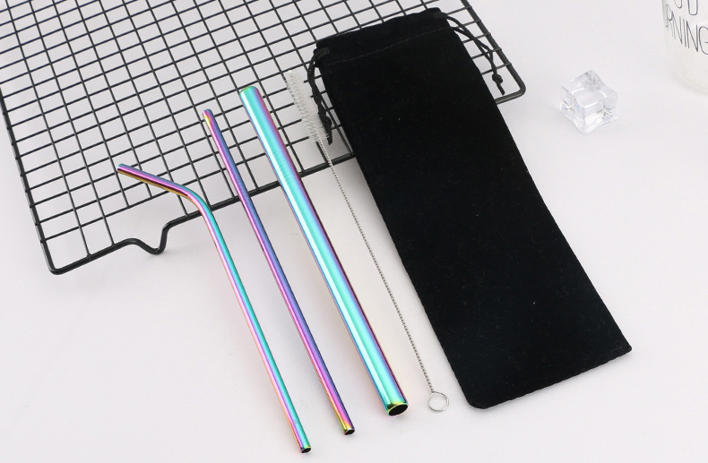 Food-grade 304 stainless steel straw set, coffee and milk tea straw, long stirring straw, custom logo stainless steel straw sleeve, straw brush with fabric bag, eco-friendly straw set pic 7