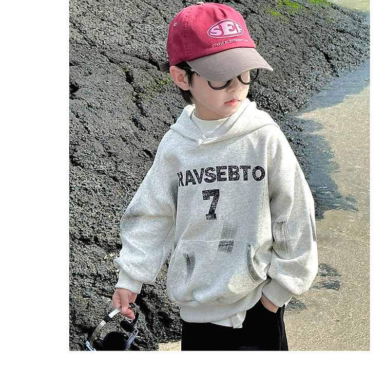 童话记忆2024秋季新款童装儿童韩版百搭手绘字母卫衣男童连帽衫潮详情16