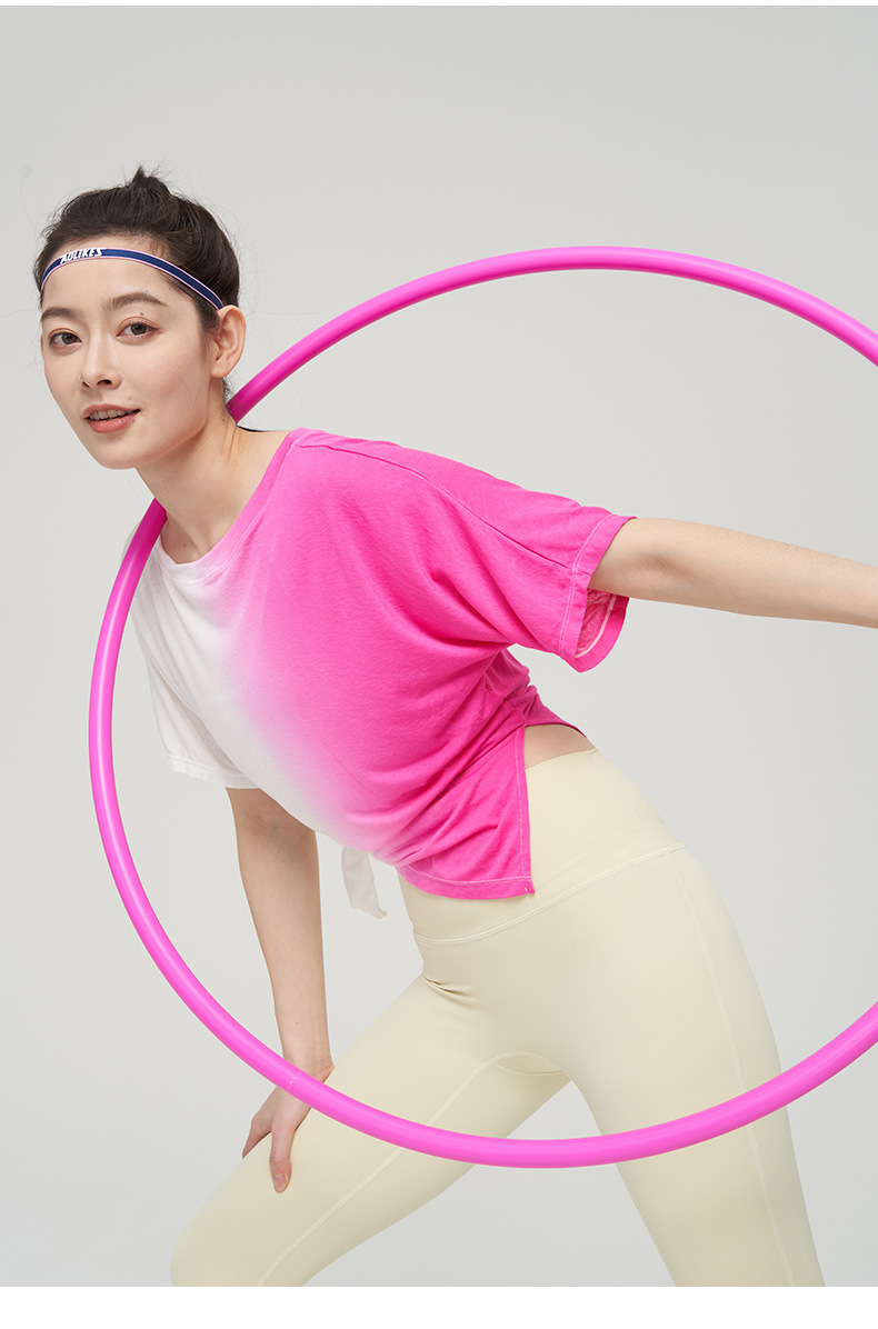 lulu春夏新款扎染透气运动套装欧美短袖女健身瑜伽服纯棉T恤批发详情14