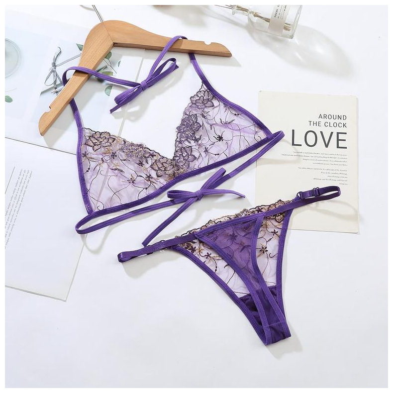 New mesh embroidery inner layer with French lingerie straps bra set for young ladies, sexy and cute, European style 672AA pic 10