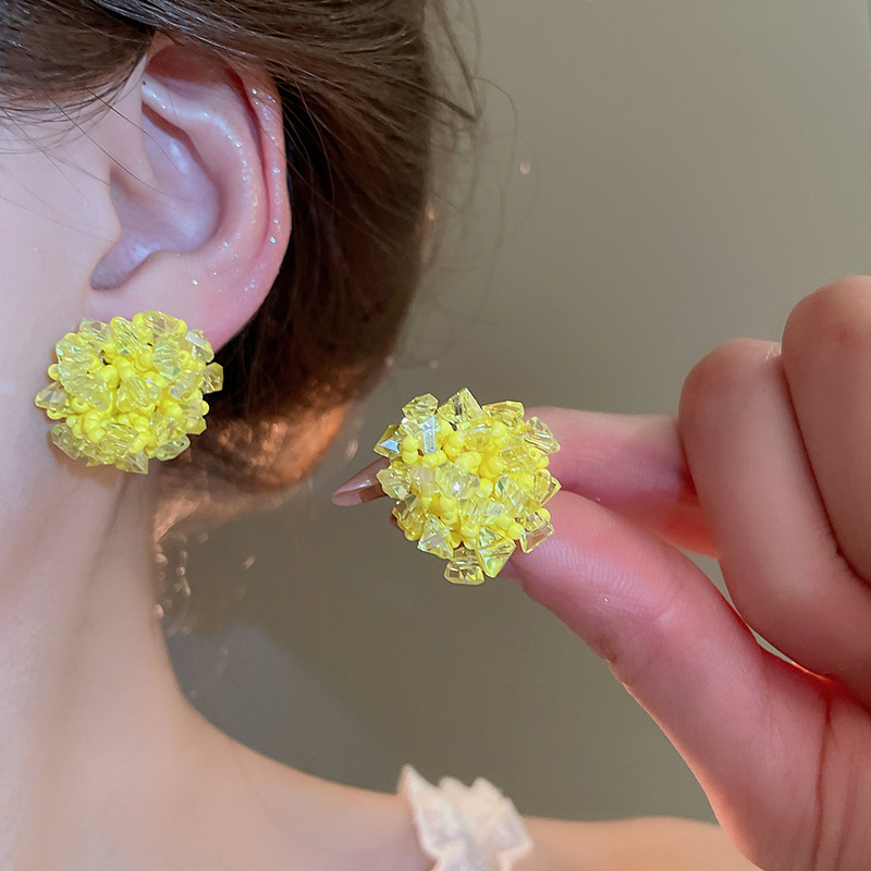 Silver needle yellow flower tassel stud earrings, super fairy-like spring and summer sweet earrings, fashionable, light luxury and high-end earrings for women pic 32