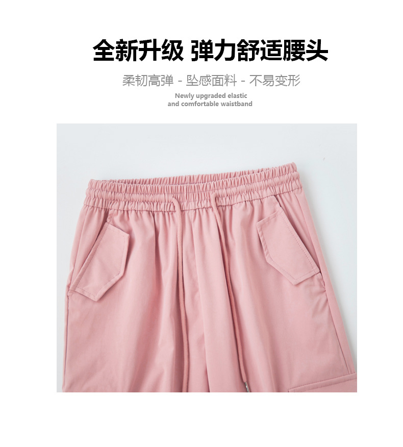 粉色工装裤女夏季薄款高腰显瘦垂感阔腿直筒休闲裤美式速干运动裤详情4