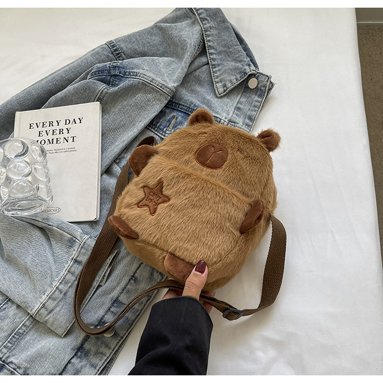 卡通玩偶稀奇古怪奇怪可爱包包女生2024新款棕色小熊毛绒包斜挎包详情15