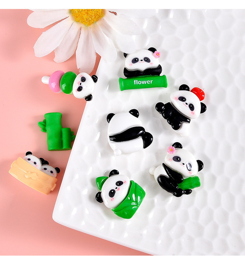 新款卡通可爱熊猫树脂配件 手工diy材料包手机壳冰箱贴头绳发饰贴详情11