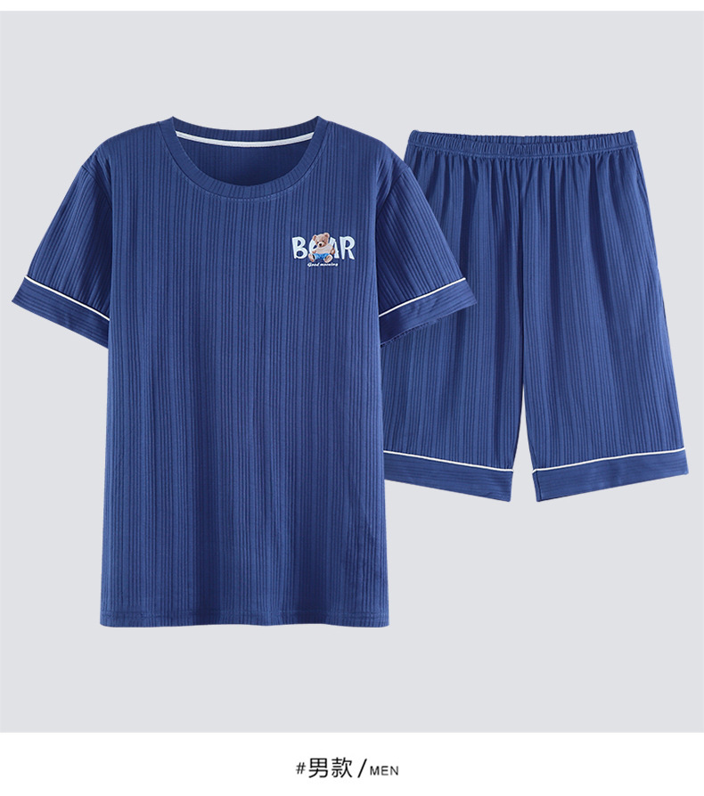Novedades pareja manga corta pantalones cortos pijamas mujer verano slim algodón peinado hombre traje de hogar suelto casual cartoon pic 12