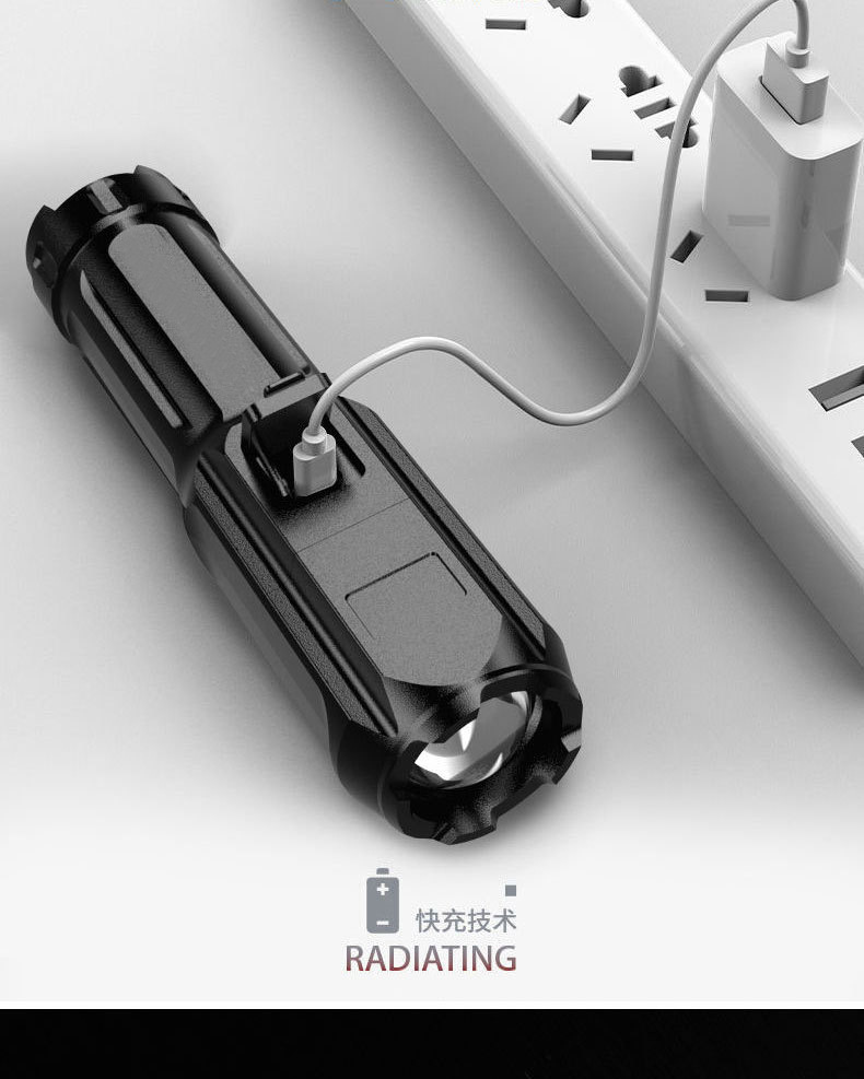 New telescopic zoom high-intensity flashlight, USB charging 18650 flashlight, small and portable, focusing, long-range and floodlight pic 8