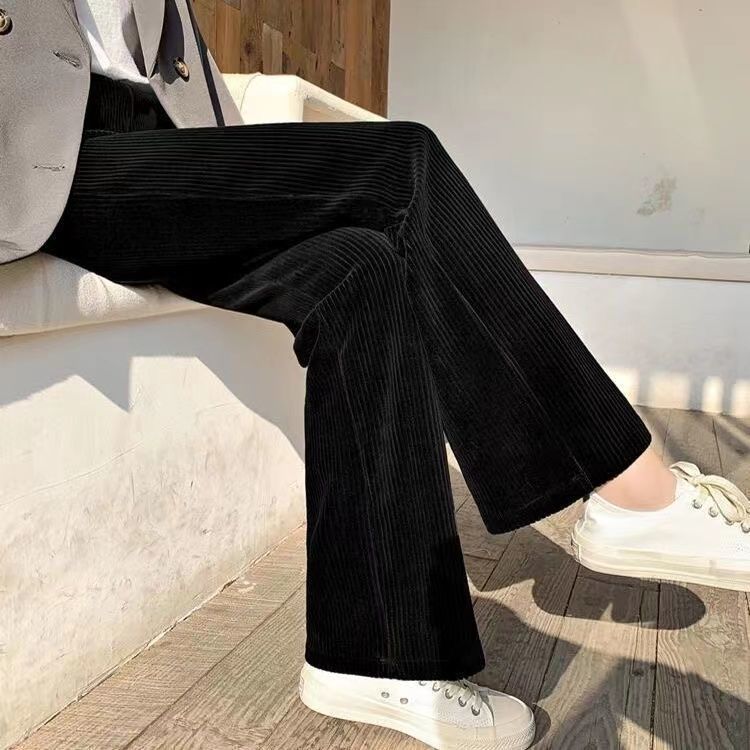 Otoño invierno 2022 pantalón de pierna ancha mujer casual holgada cintura alta con sensación de caída pantalón mop con fleece y espesor negro apricot pantalones rectos mujer pic 2