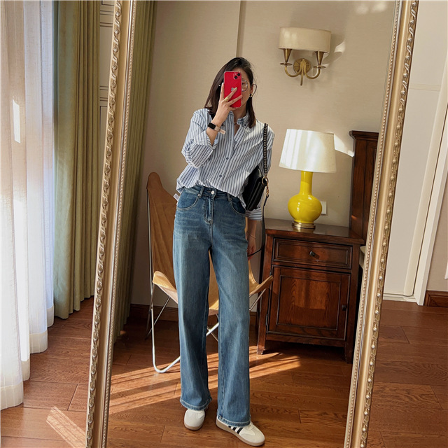 Treasure pants: Slimming, versatile, drape black straight-leg jeans for petite women, high-waisted wide-leg pants pic 15