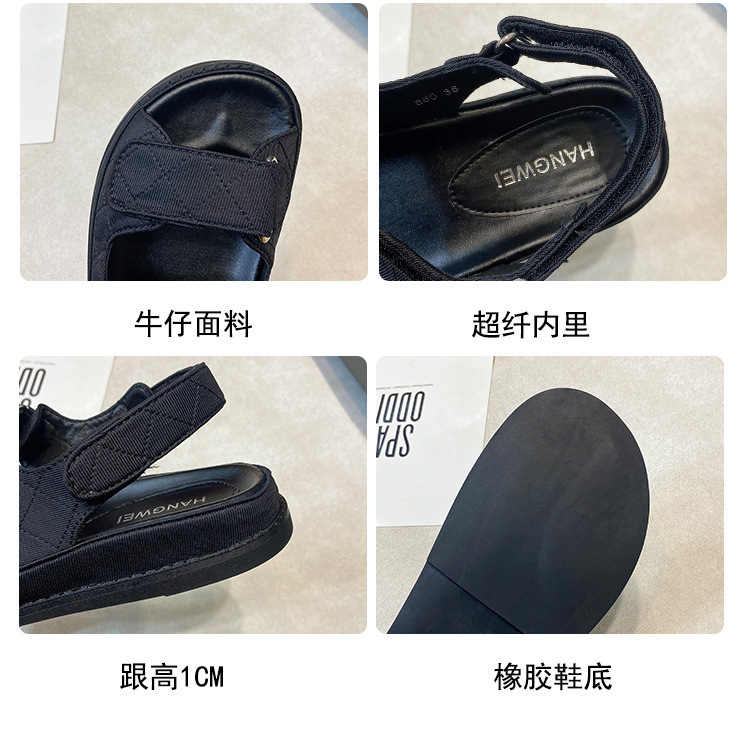 2024夏季新款小香风魔术贴厚底休闲运动凉鞋百搭平底沙滩罗马女鞋详情4