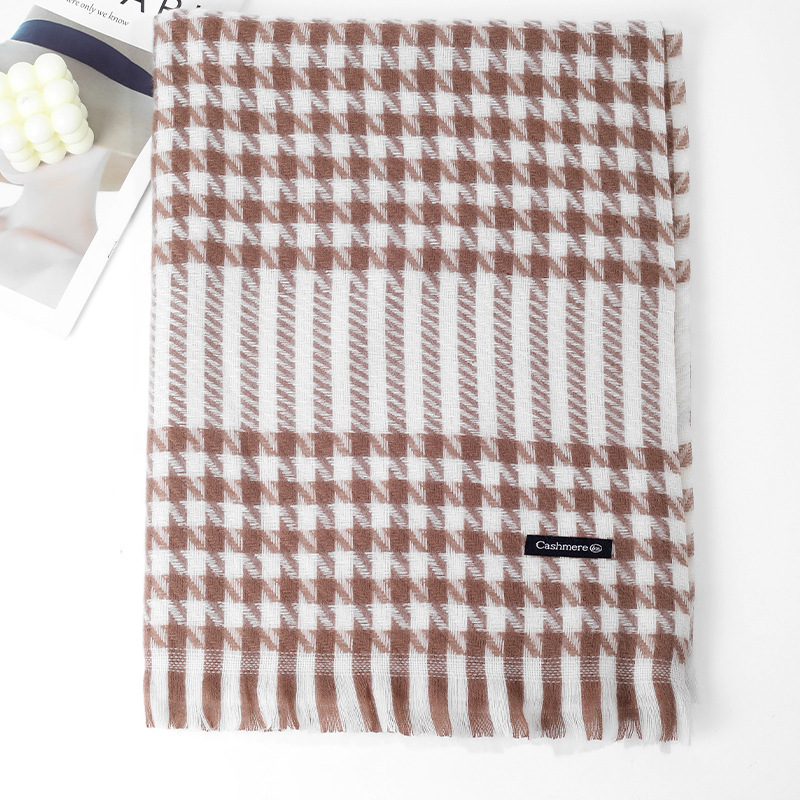 New autumn and winter checkered short beard imitation cashmere scarf for female students, warm and versatile soft shawl manufacturer wholesale pic 20