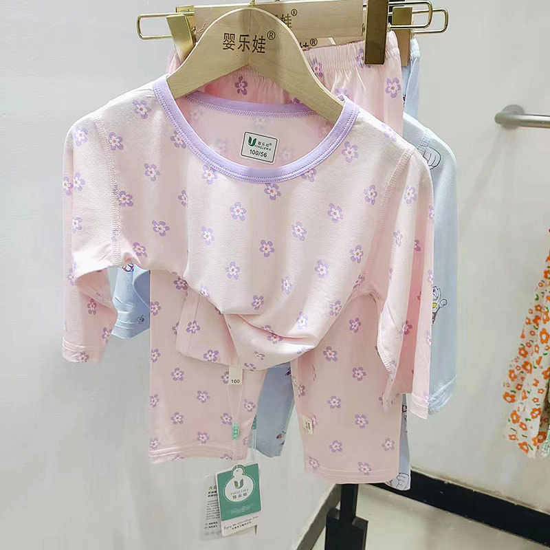 夏季新品小童中童天丝莫代尔空调服儿童七分袖冰爽家居服套装薄款详情2