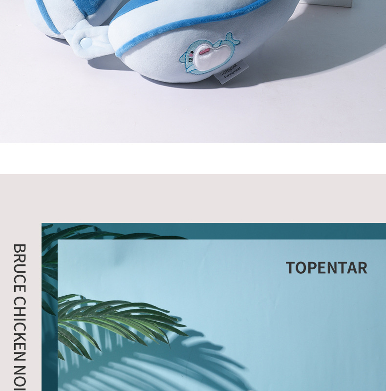 Hump U-shaped pillow, cartoon shark embroidery, office nap neck pillow, travel portable neck pillow, can be printed with logo pic 2