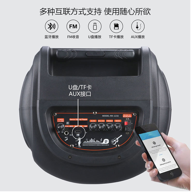 12-inch RX-1229 outdoor multi-functional high-volume Bluetooth speaker, portable high-power basket tooth audio system for stores pic 7