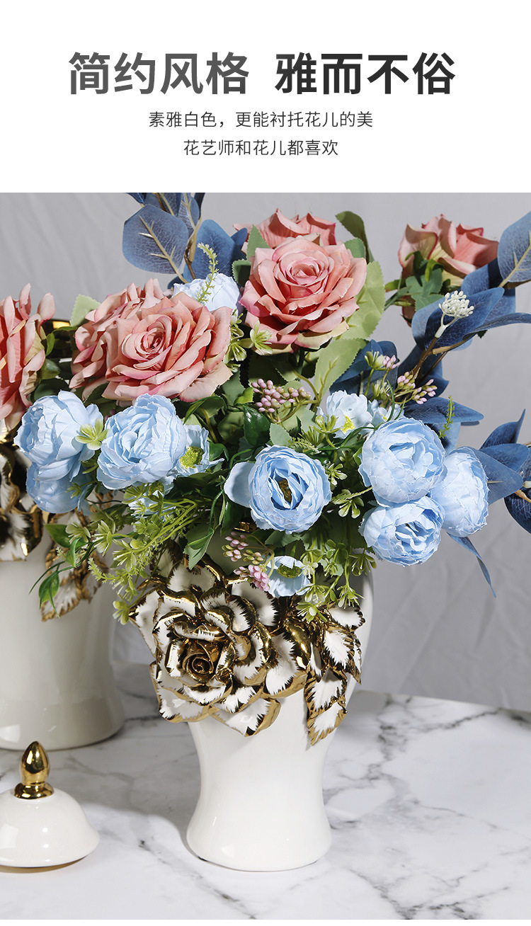 New ceramic electroplated decal golden general jar, European-style flower arrangement vase, handicraft display item, decorative storage jar pic 1