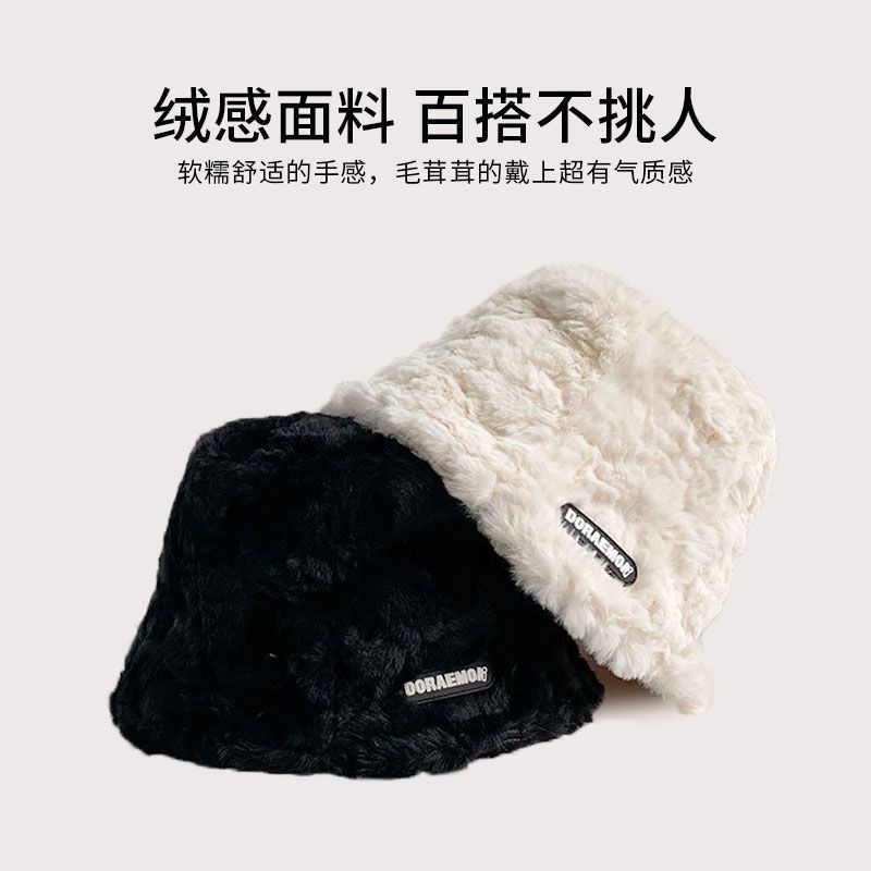 秋冬加绒加厚保暖渔夫帽羊羔绒盆帽女生冬季潮流时尚百搭毛绒帽子详情1