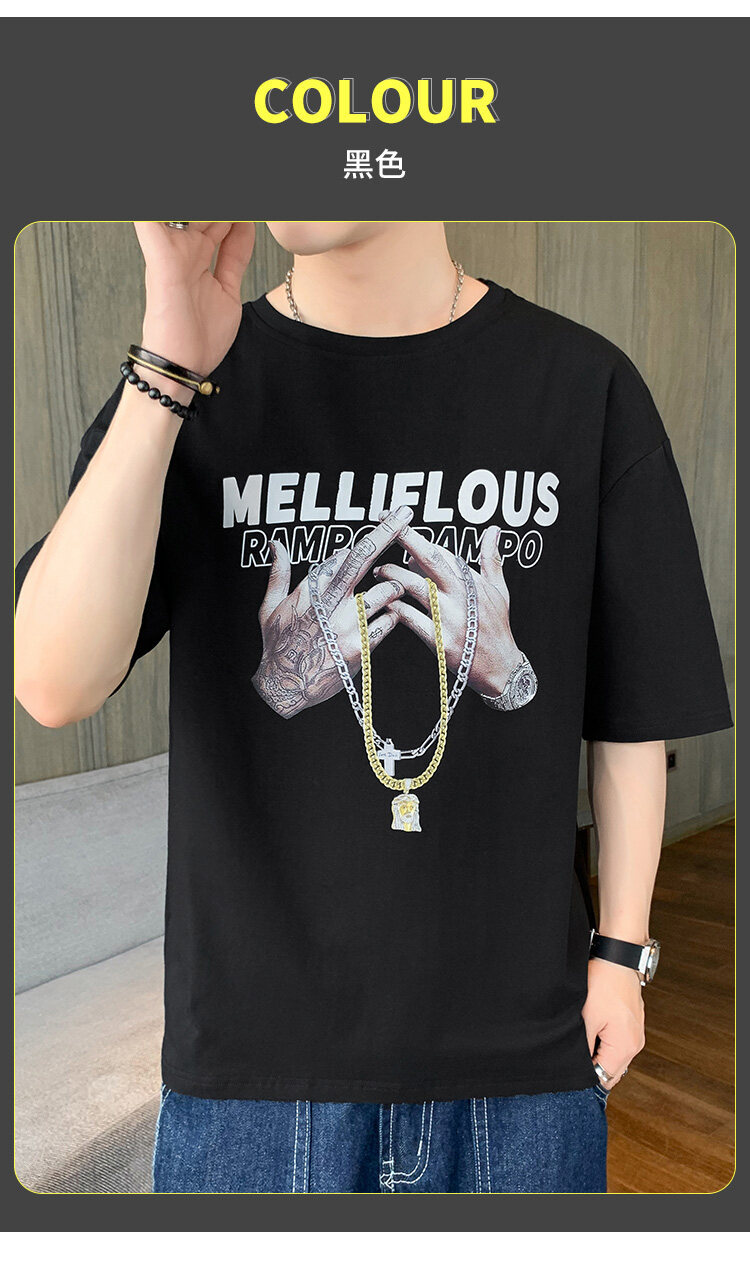 短袖t恤男士夏季潮流休闲半袖体恤宽松打底衫内搭印花潮牌男装详情12