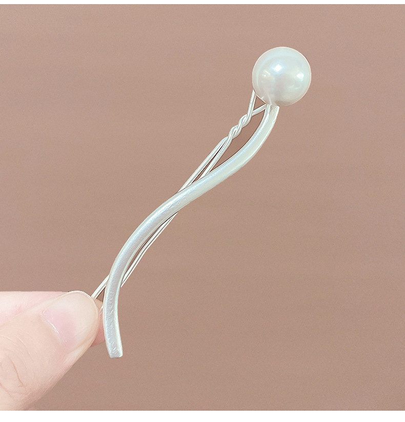 高档金属一字夹珍珠高级感简约发夹头饰气质盘发神器青蛙扣发卡女详情10