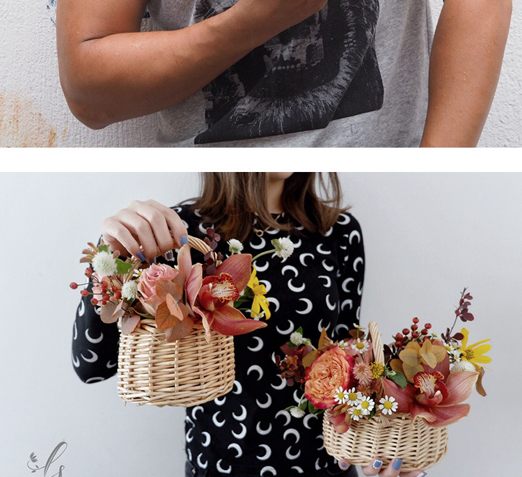 A simple Korean-style hand-woven flower basket with a waterproof bag for the Qixi Festival, a flower arrangement, and a hand-woven willow basket pic 9