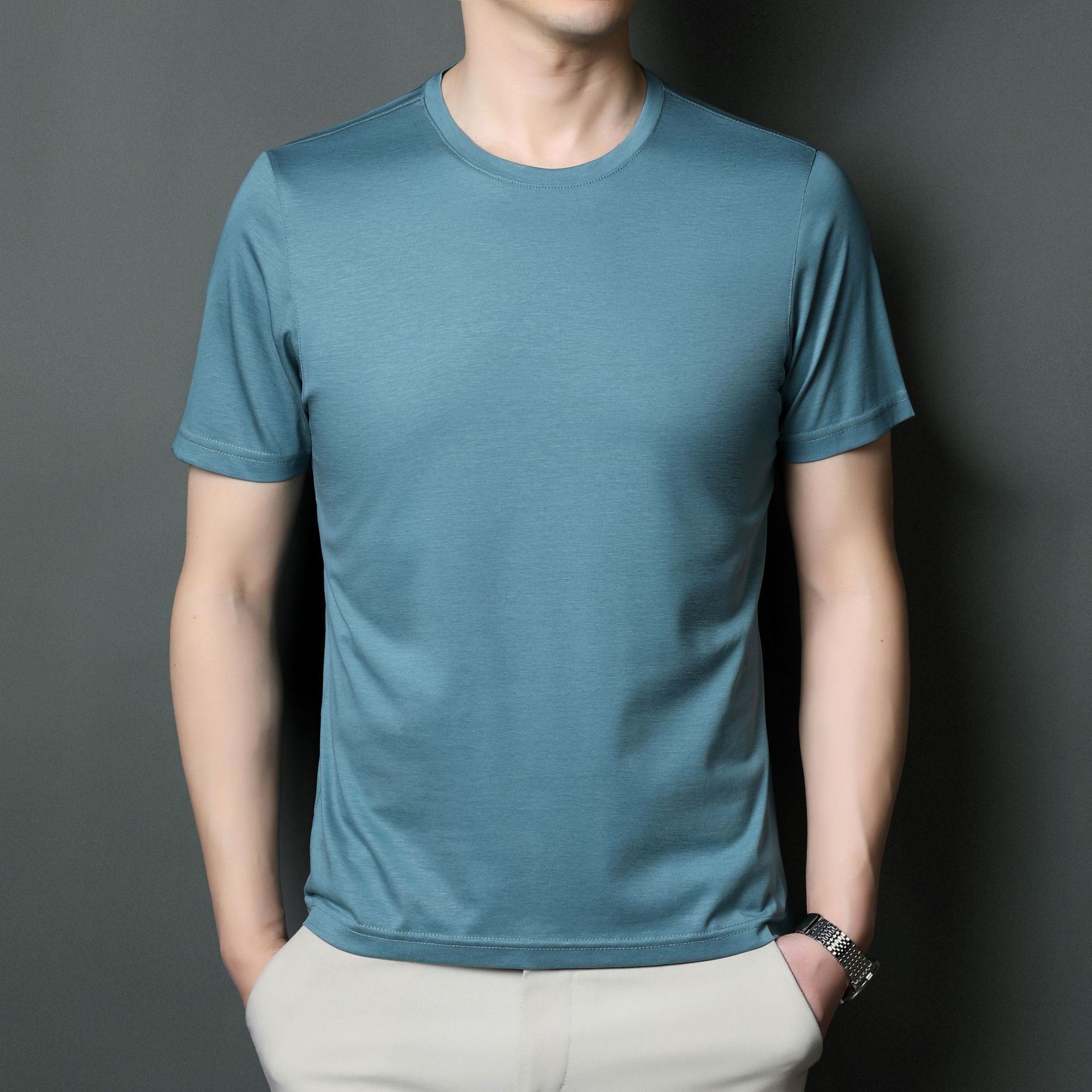 Mercerized cotton skin-friendly, breathable and antibacterial short-sleeved T-shirt for men, true pocket polo short-sleeved light luxury casual sports T-shirt pic 8