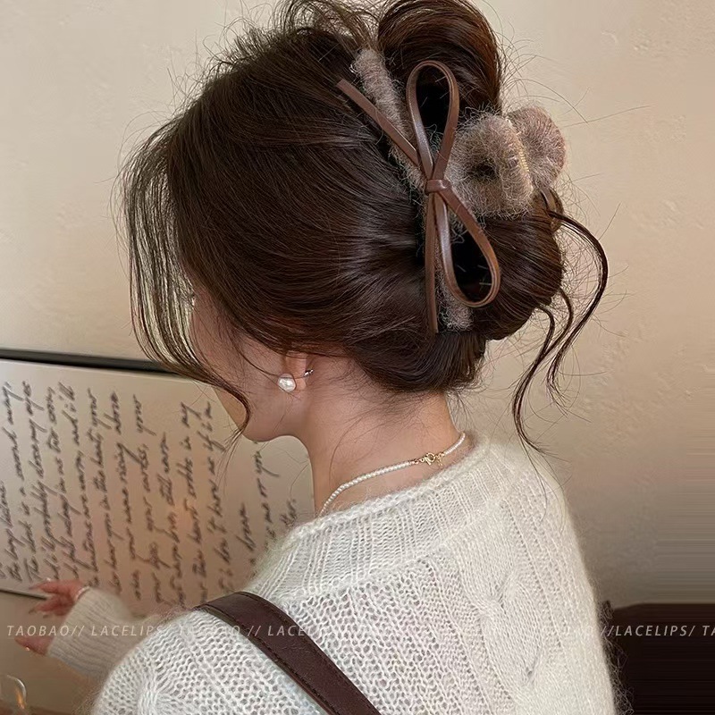 Korean autumn and winter simple bow clip large hairpin for girls 2024 new style shark clip headwear on the back of the head pic 1