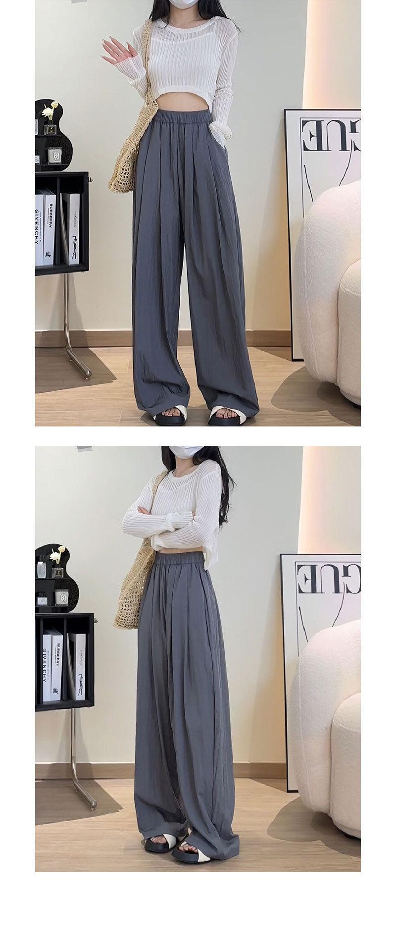 山本裤女夏季2024新款垂感日系褶皱慵懒风休闲裤宽松高腰阔腿裤子详情54